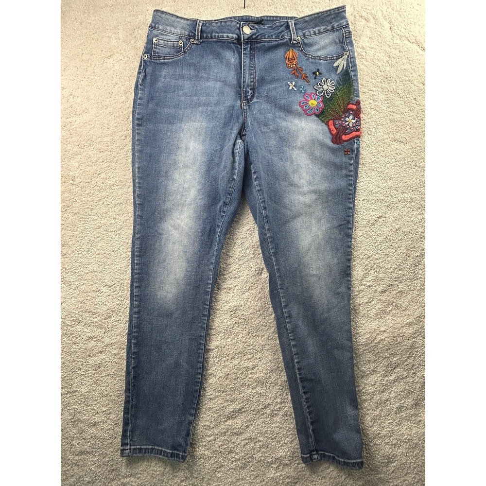 Twentytwo Black Jeans Womens 22R Blue Mid Rise Skinny Embroidered Floral Stretch